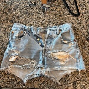 Levi's Light Blue Distressed Jean Shorts
